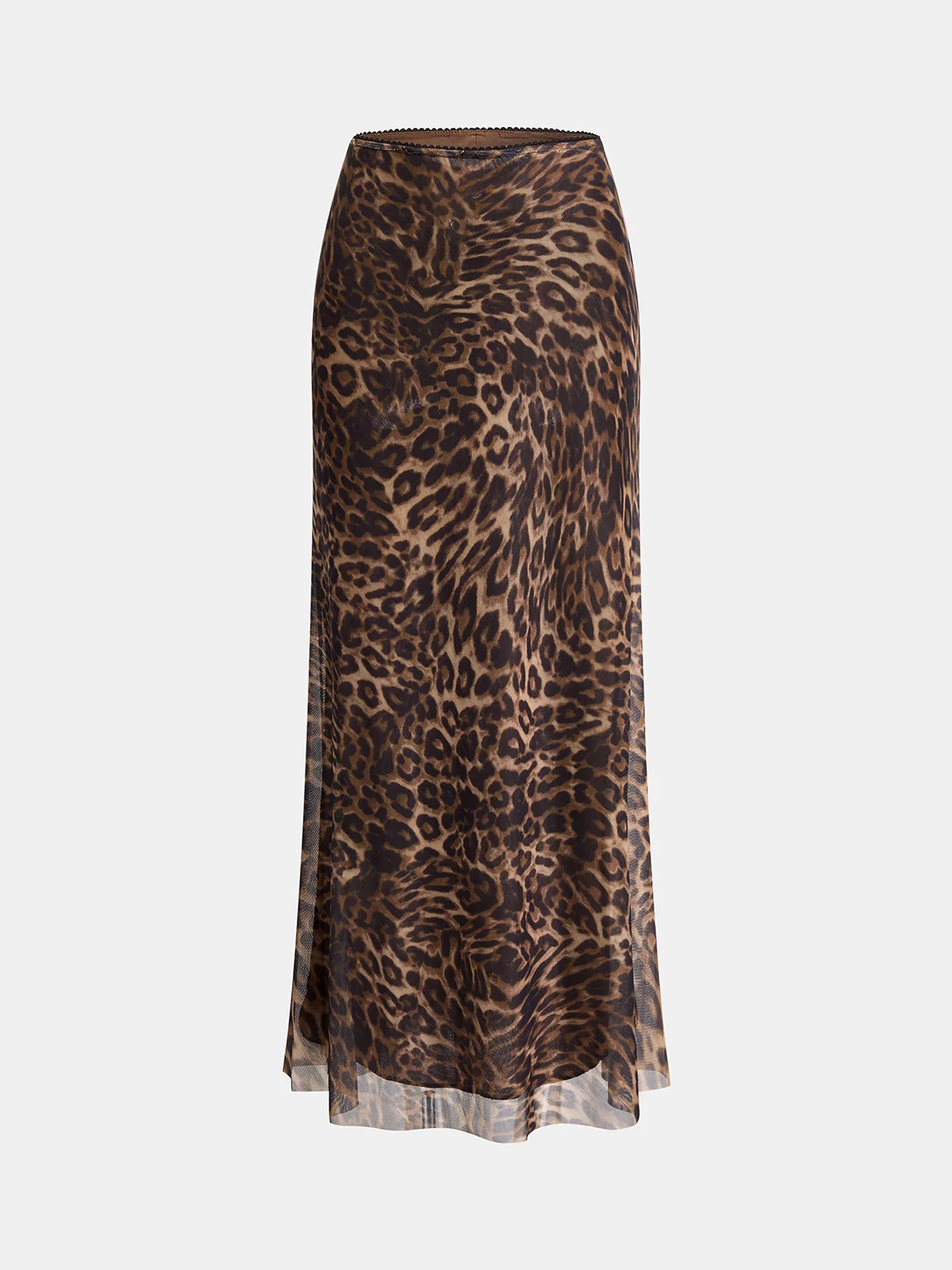 Leopard Print Mesh Maxi Skirt | Commense
