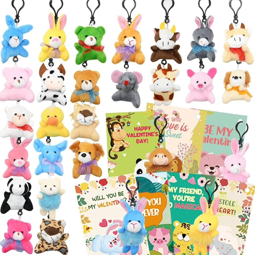 UMEELR 28PCS Valentine's Day Mini Plush Animals Toys, Small Stuffed Animal Keychain Cards for Val... | Amazon (US)