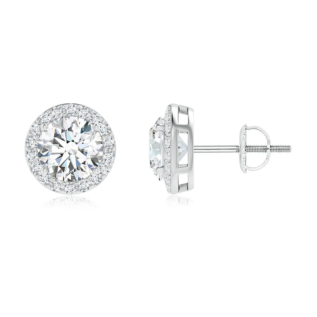 Lab-Grown Vintage-Inspired Round Diamond Halo Stud Earrings | Angara Inc.