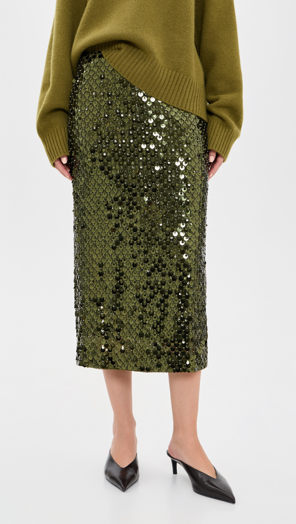 endless rose Paillette Pencil Midi Skirt Green S | Shopbop