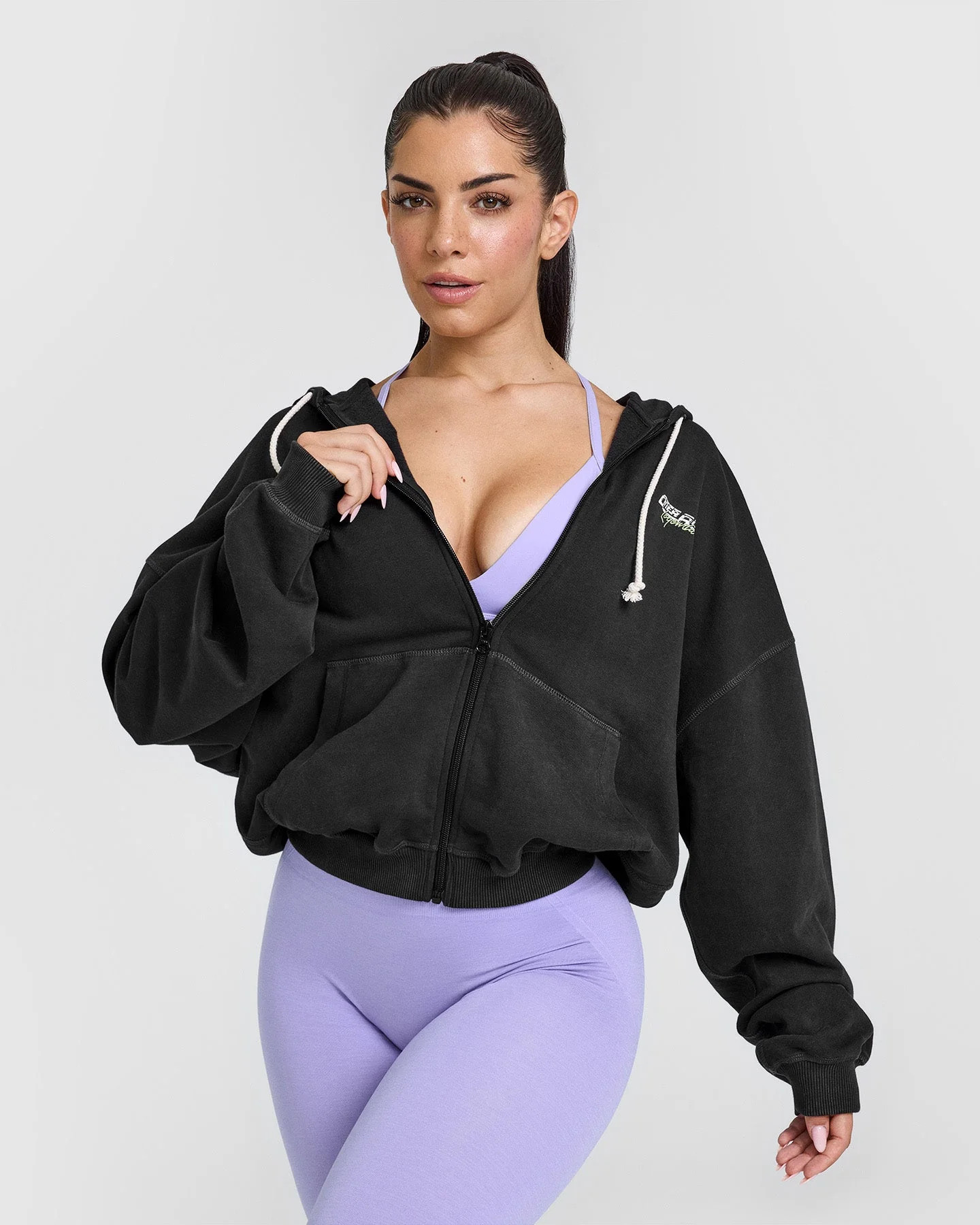 Raw Lounge Oversized Zip Through Hoodie with Graphic 
 Washed Black | Oner Active (UK / US)