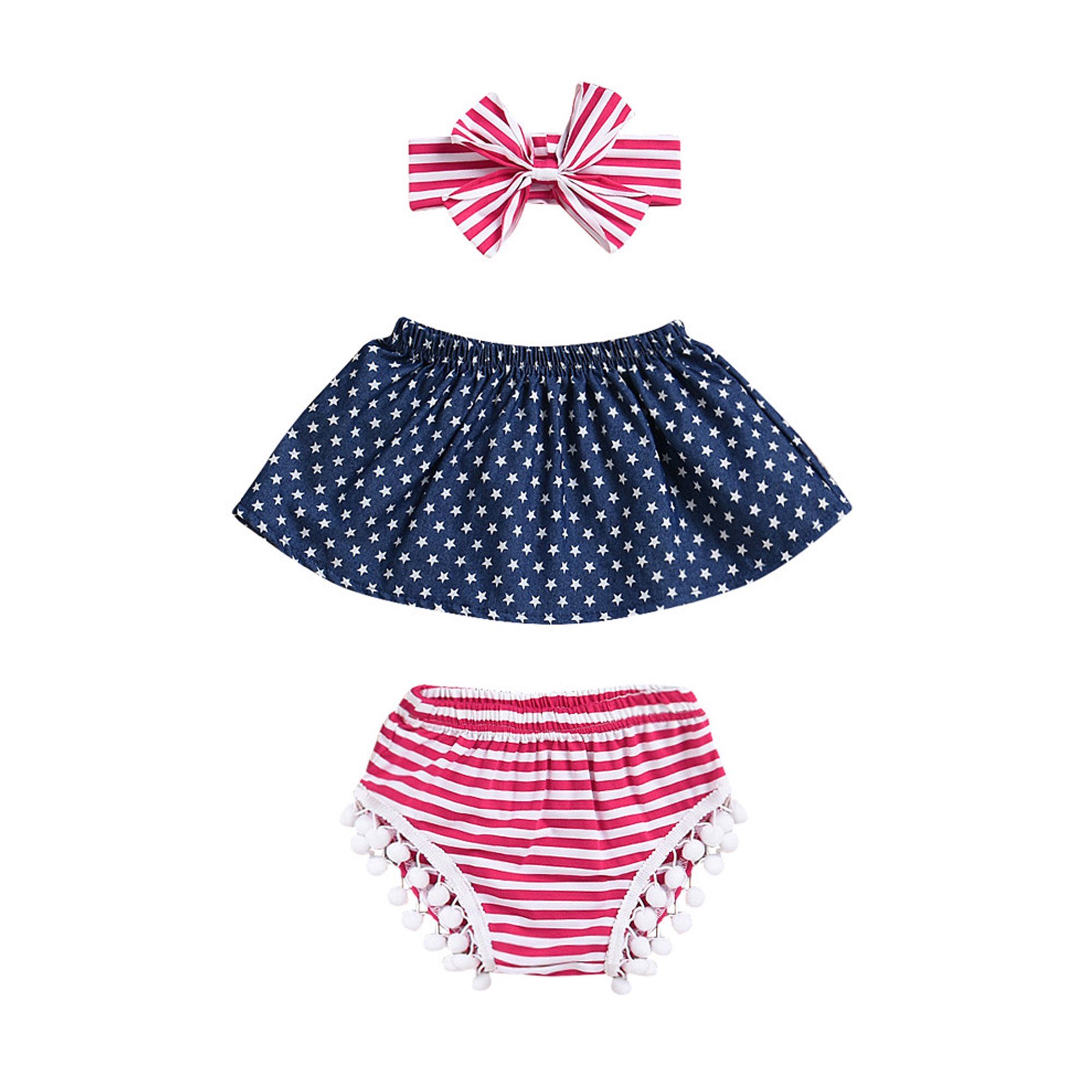 Xiaoluokaixin Newborn Baby Girls 4th of July Outfit Off Shoulder Ruffle Top Stripe Tassel Shorts ... | Walmart (US)