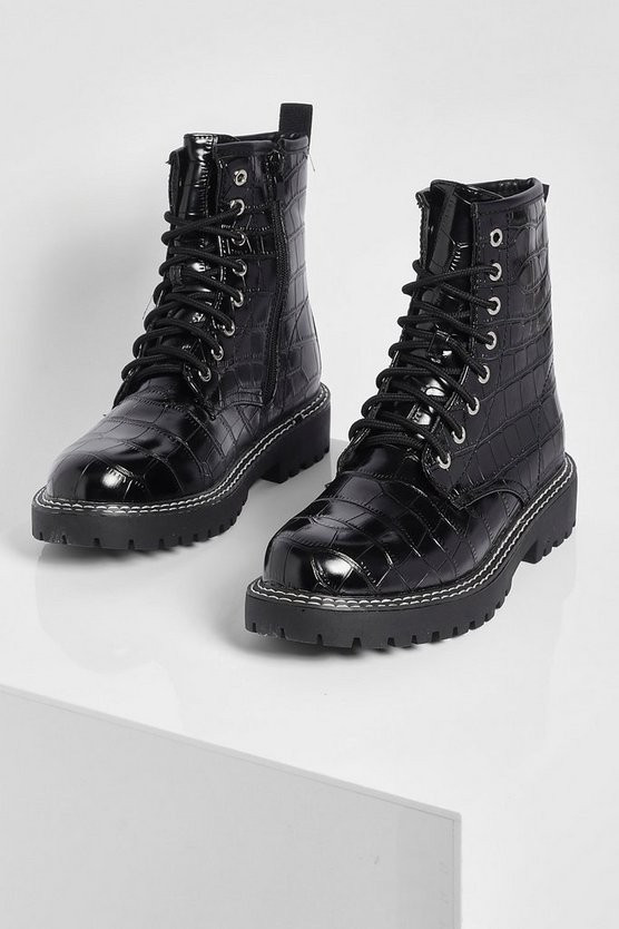 Croc Double Stitch Chunky Hiker Boot | Boohoo.com (US & CA)