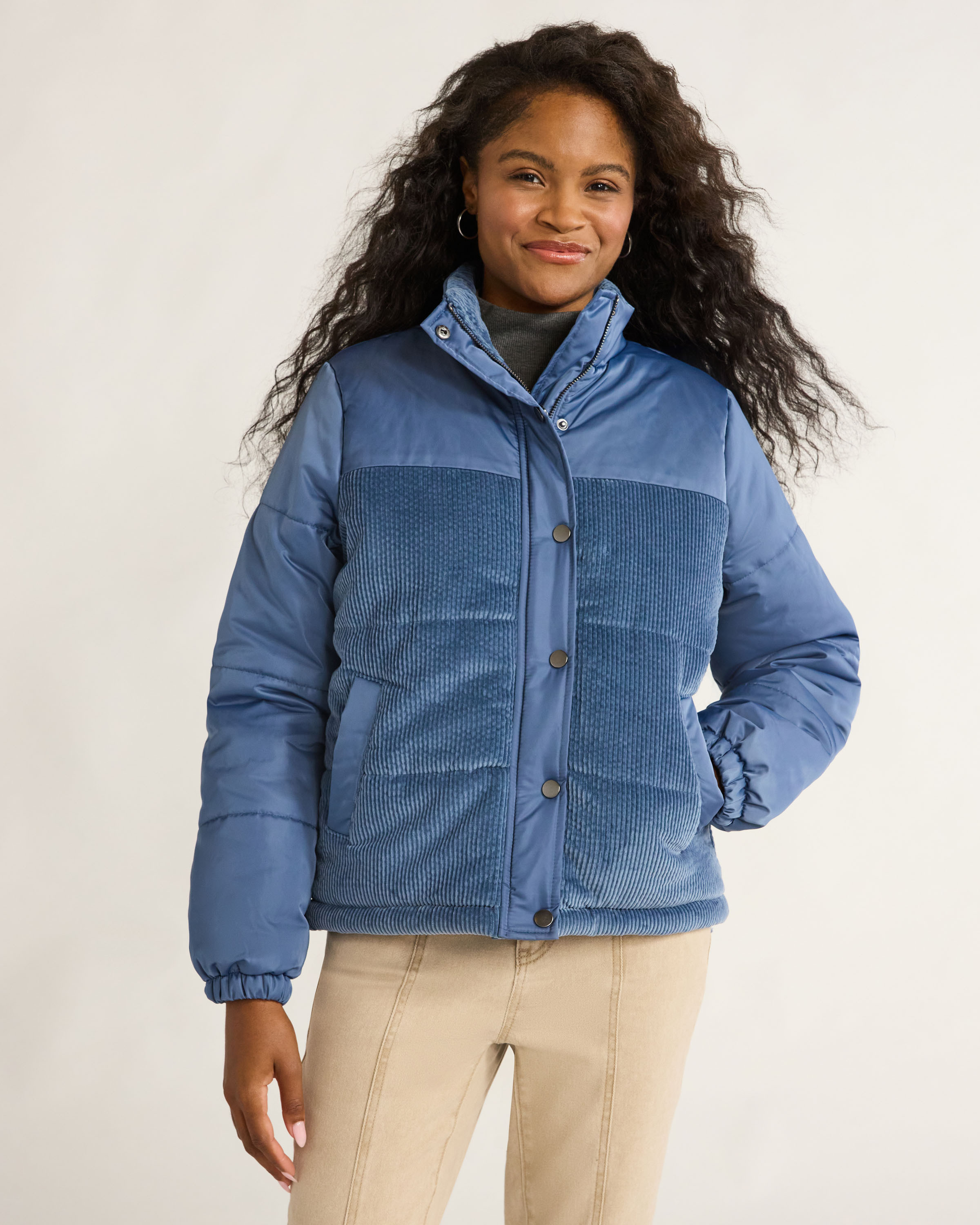 Time and Tru Women's Mixed Media Puffer Jacket, Sizes XS-3X | Walmart (US)