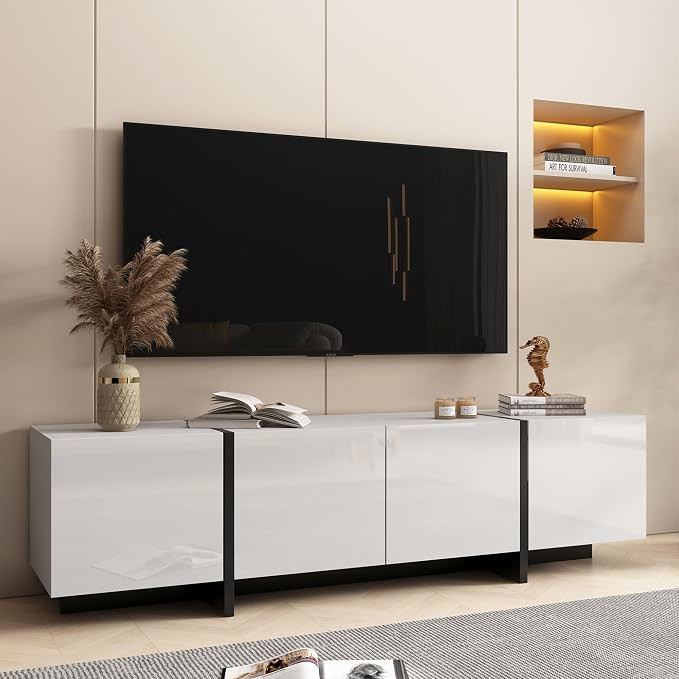 Modern TV Stand, 65 70 75 Inch White TV Stands for Living Room, Entertainment Center with Storage... | Amazon (US)