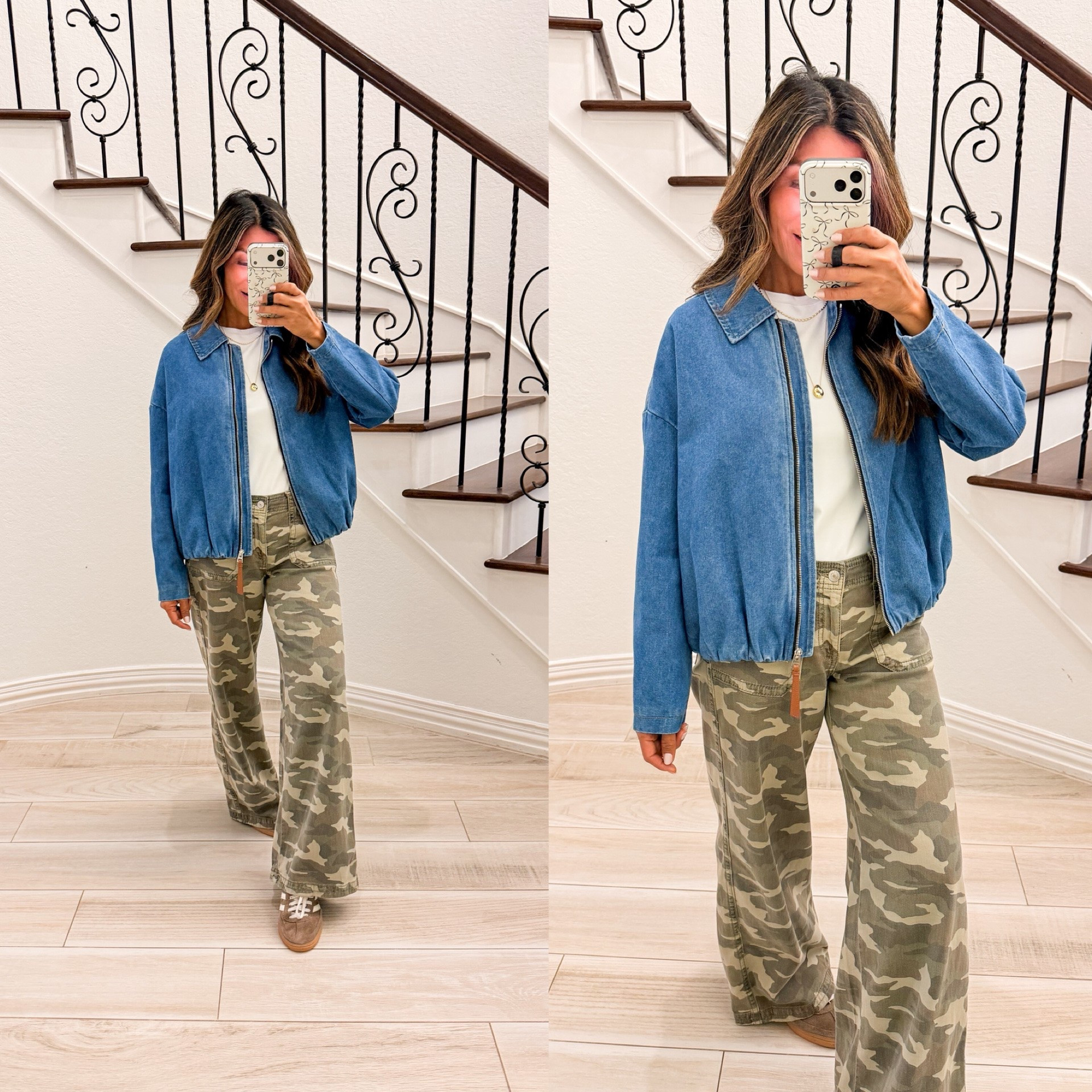 I’m 5’2” 118#ish for reference. 
Camo pants size down-runs big. Wearing 0 in short length. 
Denim jacket in size small tts. 
Sneakers size down. 
White tee-I sized up to a medium. 


Fall finds, fall outfit, over 50 style, midlife fashion, petite fashion,midlife women, affordable fashion, fashion over40

#LTKOver40 #LTKPetite #LTKmomlife