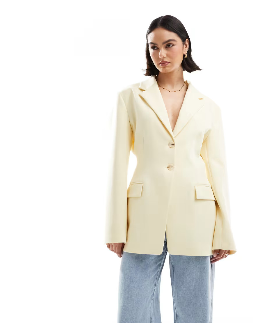 ASOS DESIGN tailored cinch waist blazer in buttermilk-Yellow | ASOS (Global)