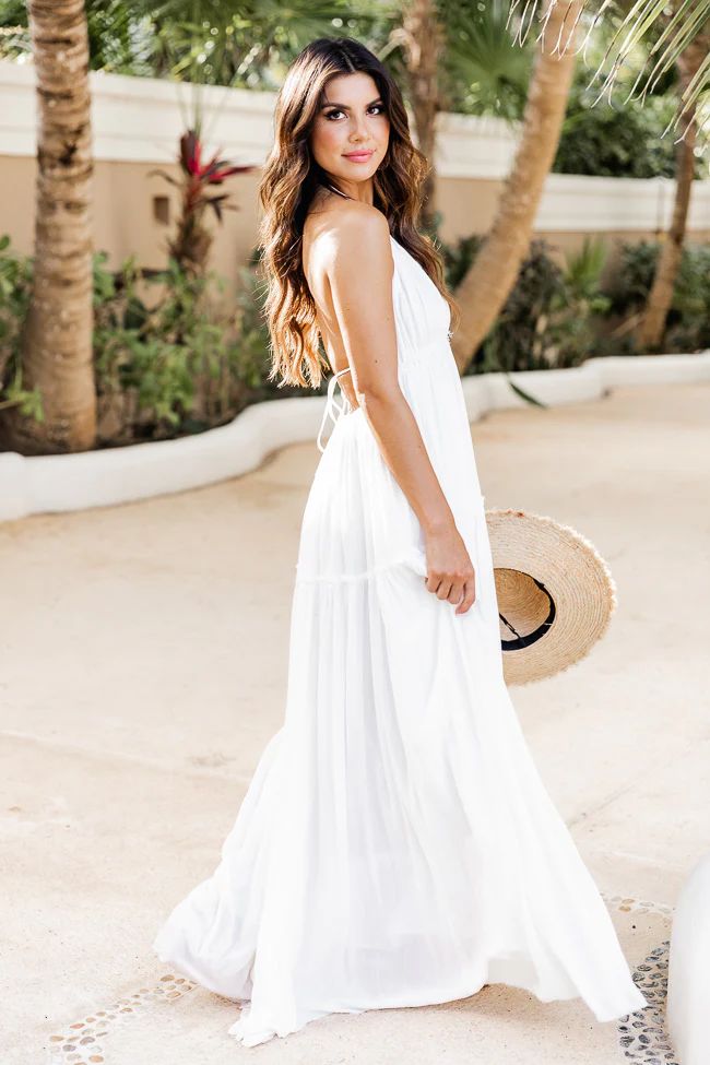 Daybreak Skyline White Halter Maxi Dress | The Pink Lily Boutique
