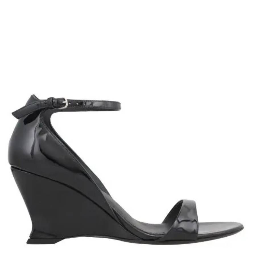 Ferragamo Black Vernice Open-Toe Wedge Sandals | Jomashop.com & JomaDeals.com