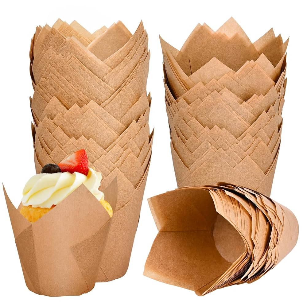 120 Counts Natural Tulip Cupcake Liners for Baking Cups, Food Grade Parchment Paper Muffin Liners... | Amazon (US)