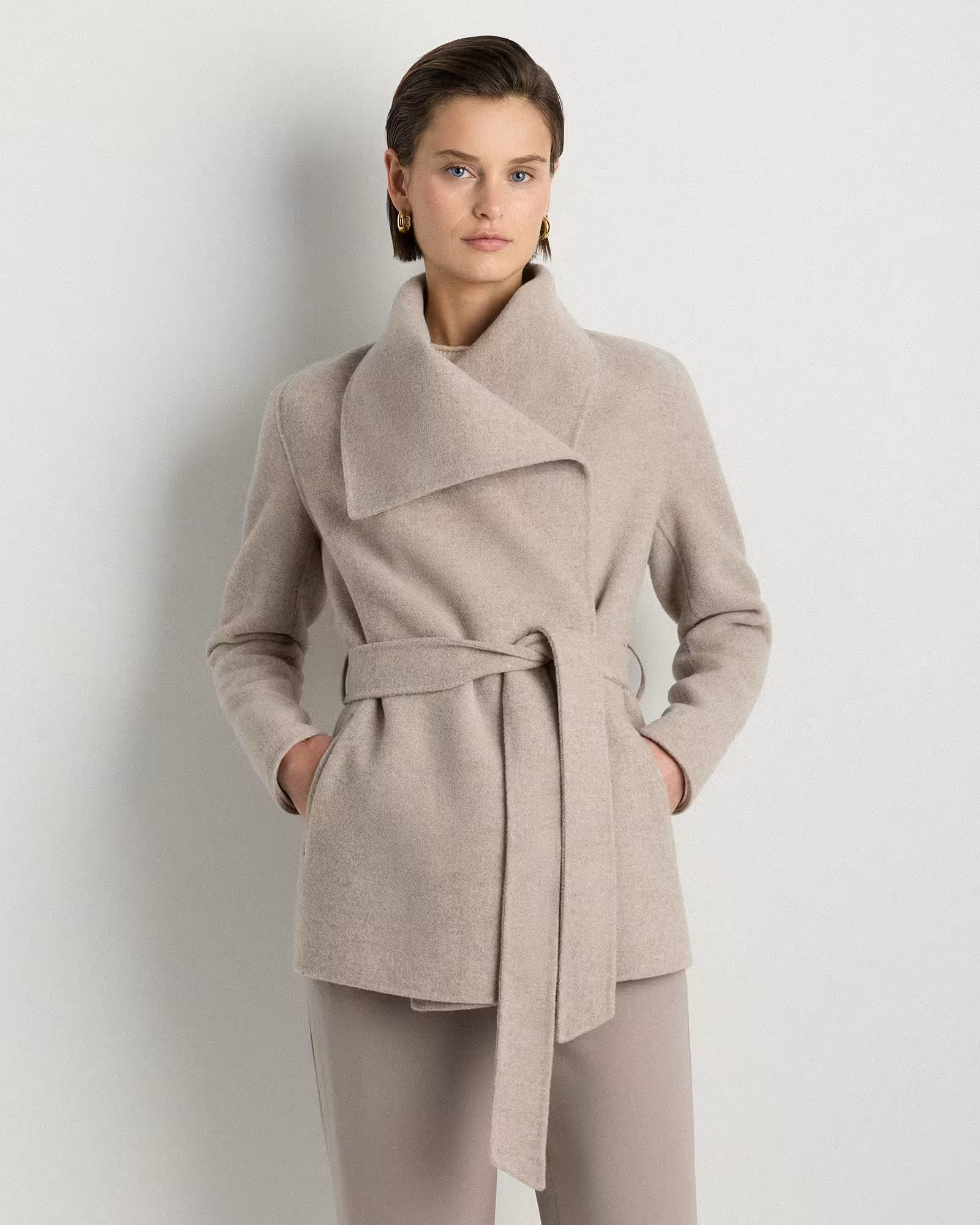 Double-Faced Merino Wool Draped Collar Short Wrap Coat | Quince