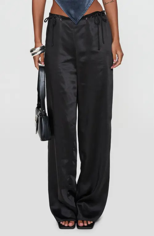Princess Polly Thrill Of It All Satin Drawstring Pants in Black at Nordstrom, Size 4 | Nordstrom