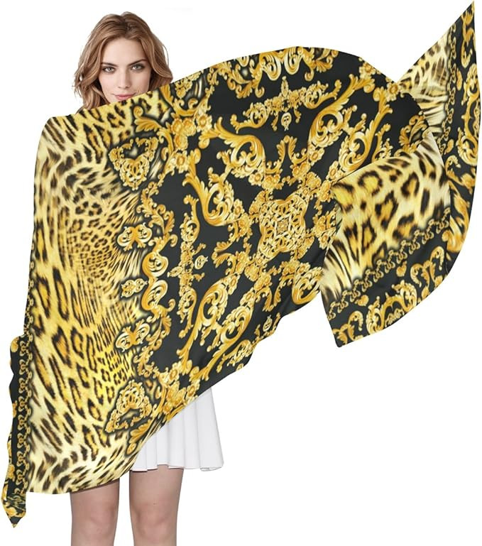 LORVIES Baroque Leopard Silk Scarf Lightweight Long Scarf Shawl Wrap for Women | Amazon (US)