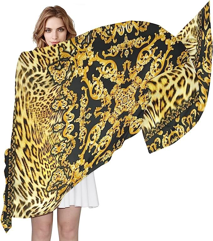 LORVIES Baroque Leopard Silk Scarf Lightweight Long Scarf Shawl Wrap for Women | Amazon (US)