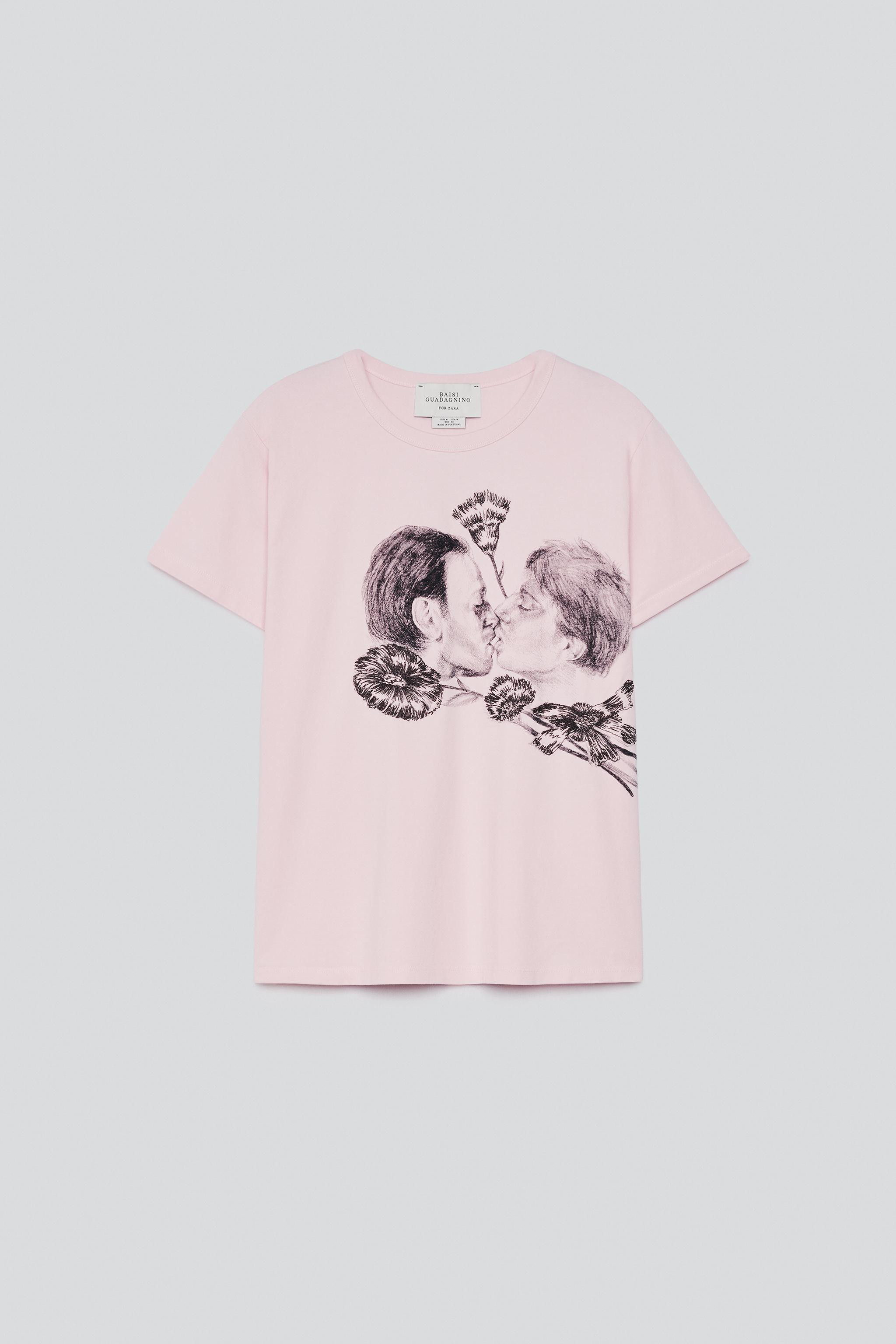 Zara - Kiss Print T-Shirt - White / Pink - M - Man | Zara UK
