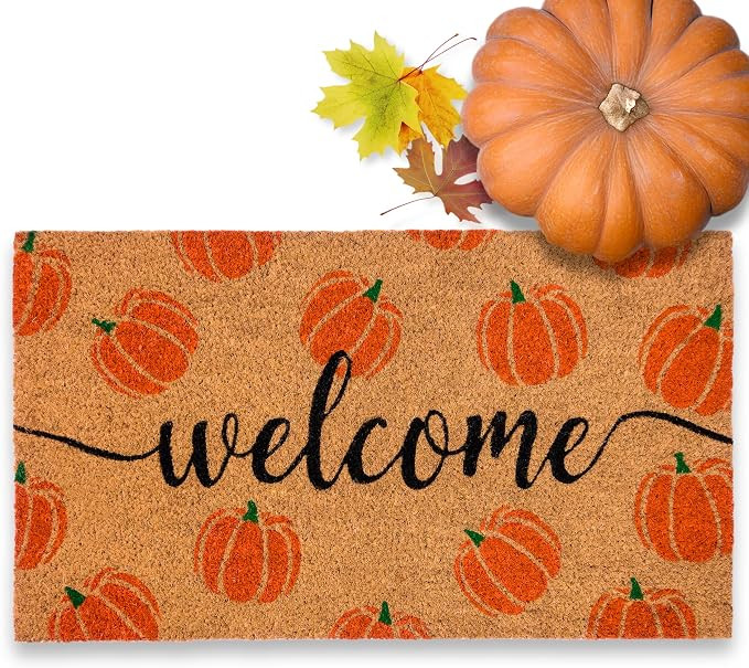Pumpkin Door Mat 30x17 Inch, Fall Welcome Mat Coir, Halloween Doormat | Natural Fibers, Pvc Backi... | Amazon (US)