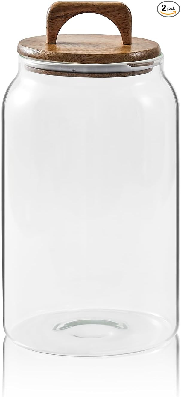 Sweejar Large Glass Candy Jar with Wooden Lid, 1 Gallon Glass Canister with Airtight Lid for Suga... | Amazon (US)