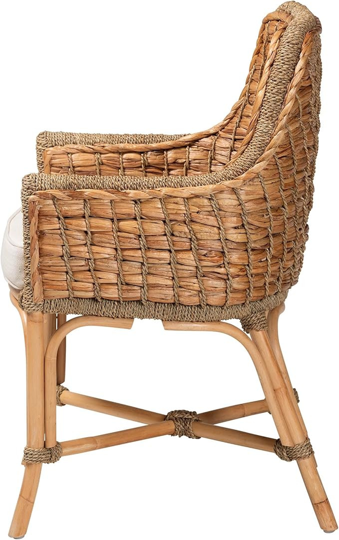 Baxton Studio Kyle Modern Bohemian Natural Brown Woven Rattan Dining Arm Chair with Cushion | Amazon (US)