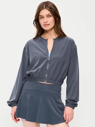 Zip-Front Cropped Tennis Jacket | Old Navy (US)