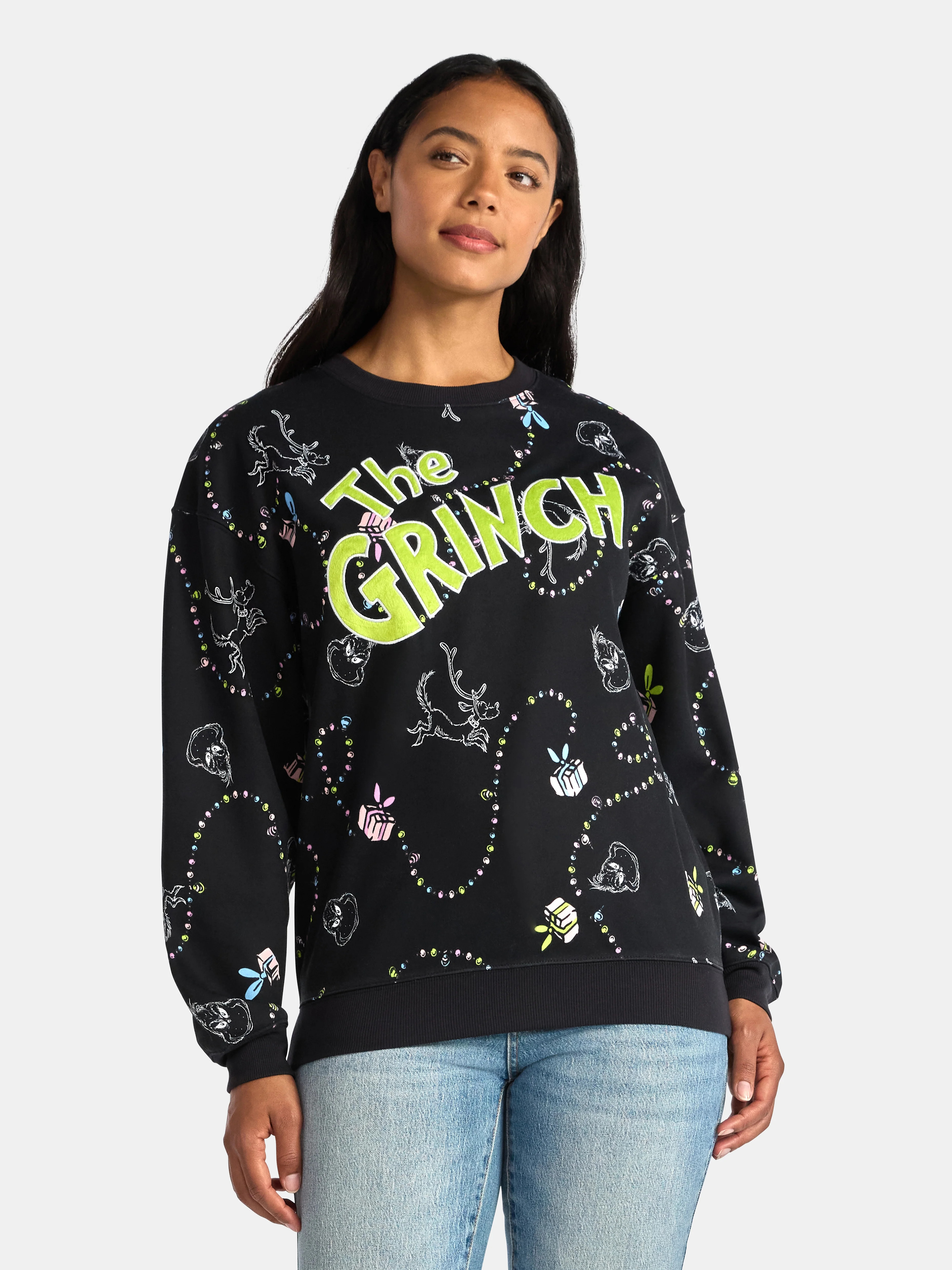 Dr Seuss The Grinch Women's Graphic Print Fleece Sweatshirt with Long Sleeves, Sizes XXS-XXL | Walmart (US)