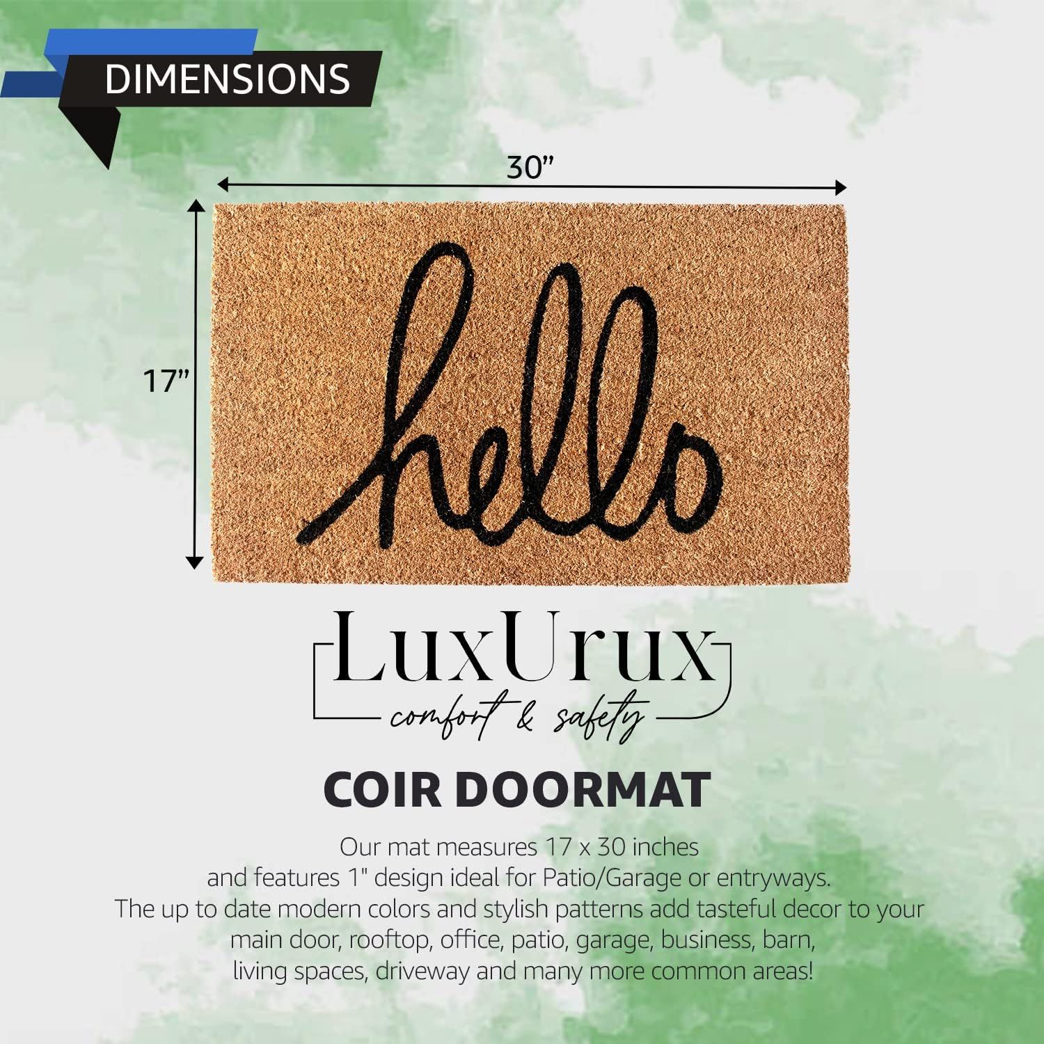 LuxUrux Hello Door Mat Outdoor Coco Coir Doormat, with Heavy-Duty PVC Backing - Natural - Perfect... | Amazon (US)