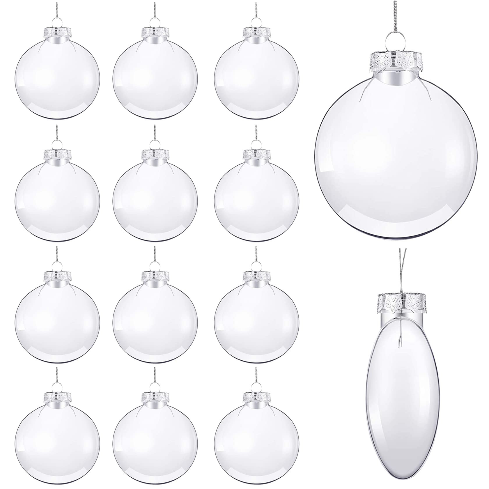 12Pcs Christmas Ornaments 3.15 Inch Clear Plastic Discs Flat Transparent Fillable Balls with Rope... | Amazon (US)