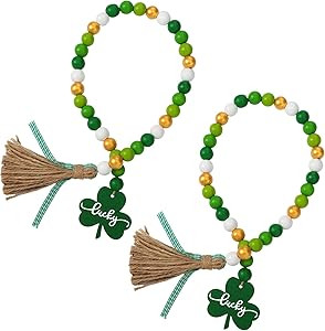 2 Pieces St. Patrick's Day Wood Bead Garlands with Tassel Irish Shamrock Wood Bead Garland with W... | Amazon (US)