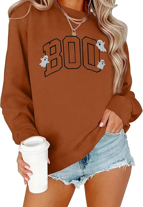 Halloween Sweatshirt for Women Cute BOO Ghost Graphic Shirts | Amazon (US)