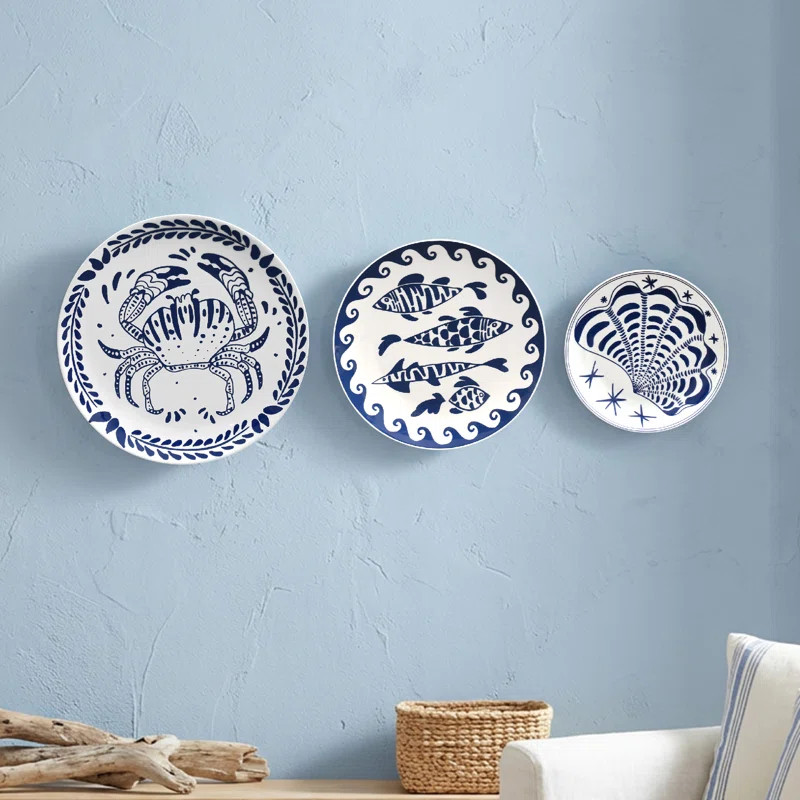 American Art Decor Blue & White Coastal Ceramic Wall Plate Set - 3pc (Set of 3) | Wayfair North America