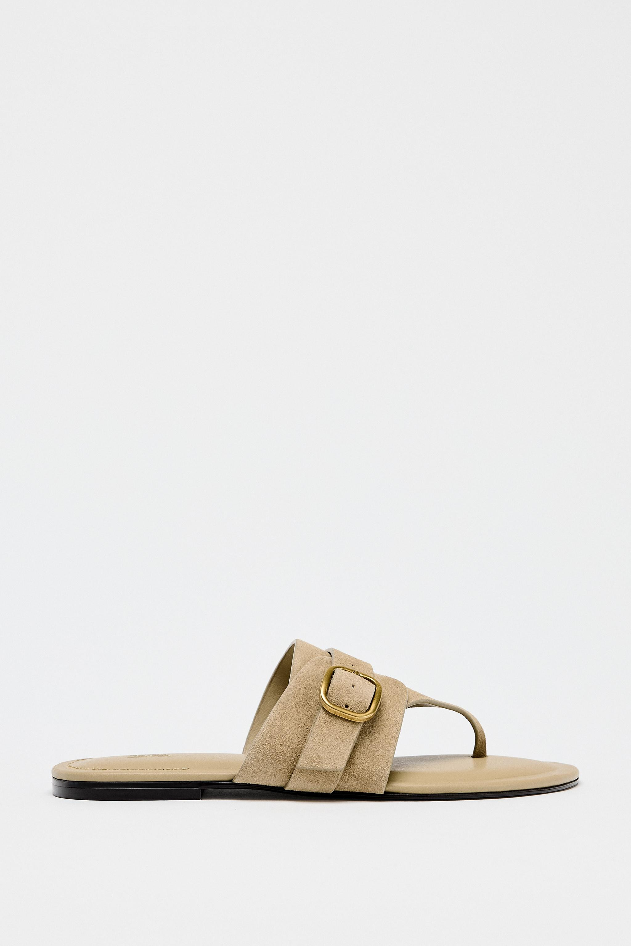 SPLIT LEATHER BUCKLE SANDALS | Zara US
