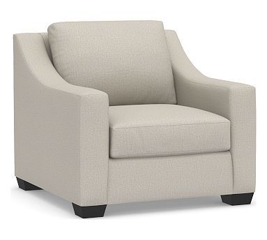 OPEN BOX: York Slope Arm Upholstered Armchair, Down Blend Wrapped Cushions, Performance Heathered... | Pottery Barn (US)