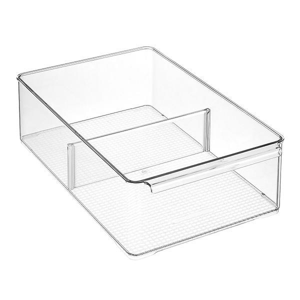 The Everything Organizer Wide Fridge Bin w/ Divider Clear | The Container Store