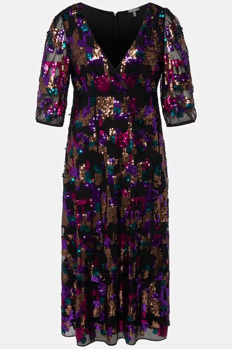 Fully Lined V-Neck Multicolor Sequin Dress | More Dresses | Dresses | Ulla Popken