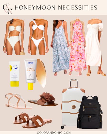 Honeymoon necessities including white bikinis, vacation dresses, spring sandals and more! Love the all-white for honeymoon as well as floral patterns! Linking dresses, suitcases and more 

#LTKstyletip #LTKSeasonal #LTKwedding
