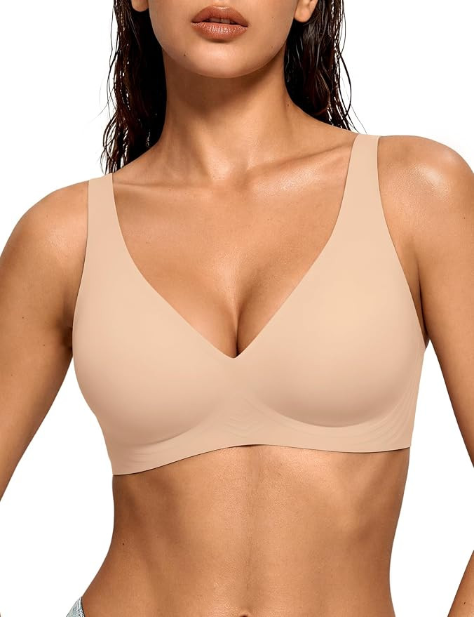 LUCKMEEY Deep V Bras for Women No Wnderwire Wireless Comfortable Low Back Bra Push Up Seamless Pl... | Amazon (US)