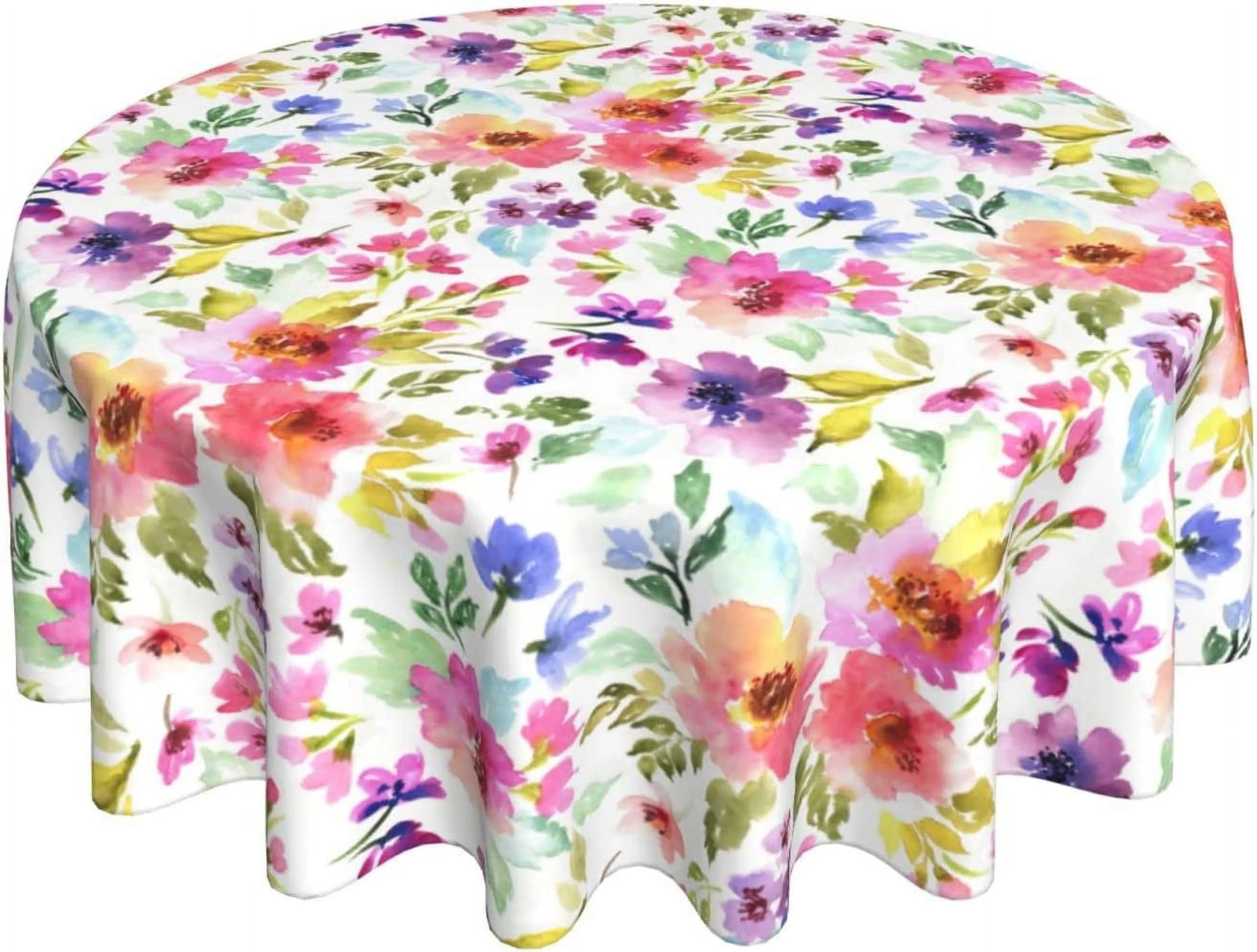 Spring Summer Floral Round Tablecloth 60 Inch Flower Table Clothes Multicolor Rustic Reusable Cir... | Walmart (US)