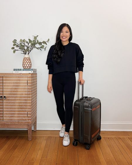 Black sweatshirt (S)
Black cropped sweatshirt 
Black high waisted leggings  (XS)
Black workout leggings 
White leather sneakers (TTS)
Keds sneakers
Hardshell suitcase
Carry-on suitcase 
Airport outfit 
Airplane outfit 
Travel outfit 
Abercrombie YPB

#LTKFind #LTKfit #LTKtravel