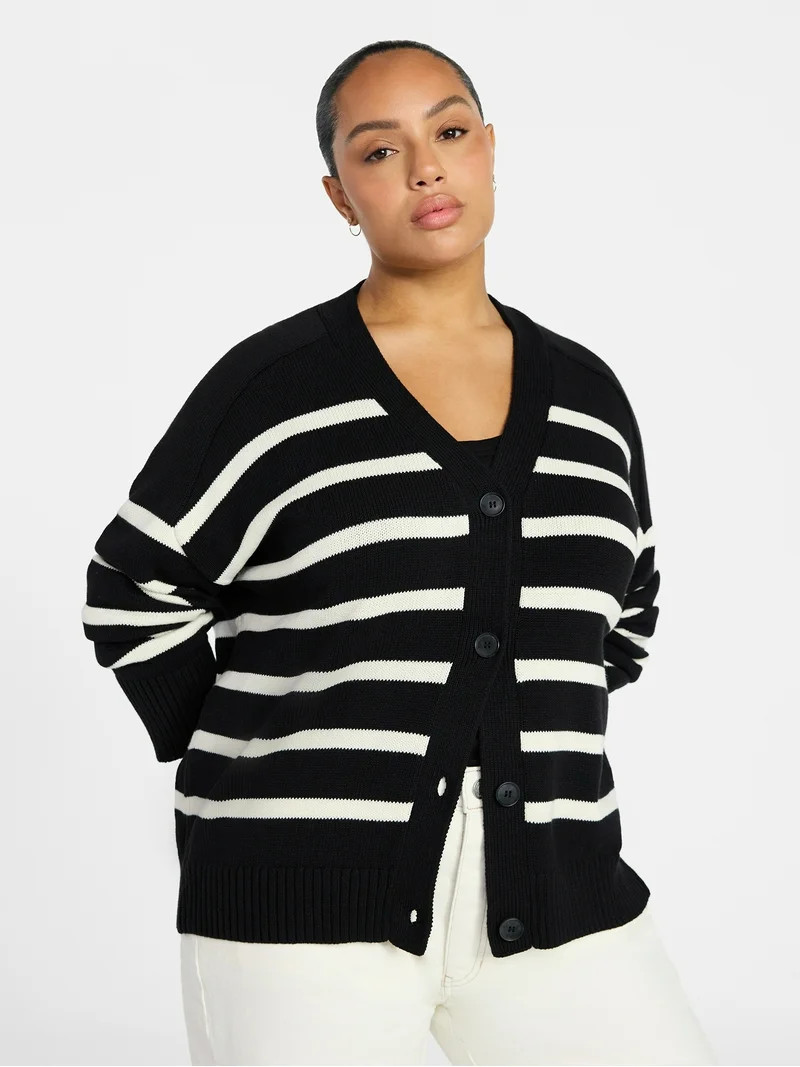 Terra & Sky Women's Plus Size Boyfriend Cardigan with Long Sleeves, Midweight, Size 0X-5X | Walmart (US)