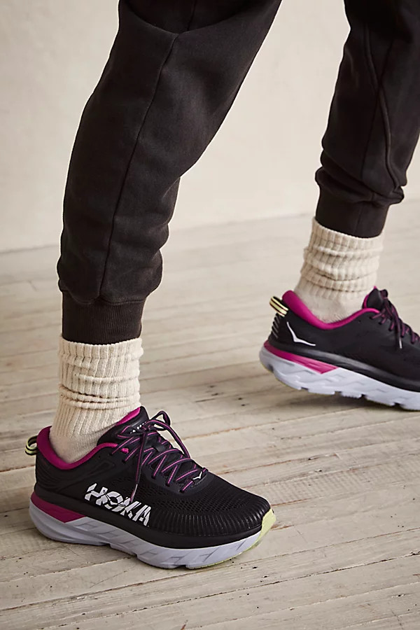 HOKA Bondi 7 Sneakers by HOKA at Free People, Blue Graphite / Festival Fuchsia, US 7 | Free People (Global - UK&FR Excluded)