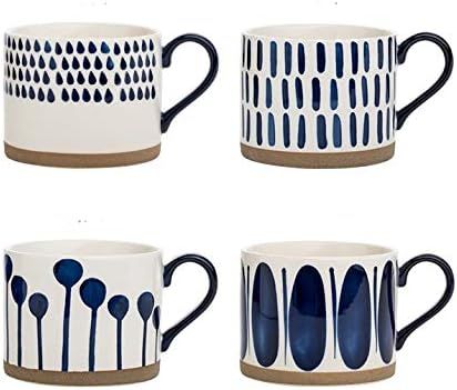 Koja Hand Painted 15 oz. Porcelain Ceramic Mugs Set. Service for 4. | Amazon (US)