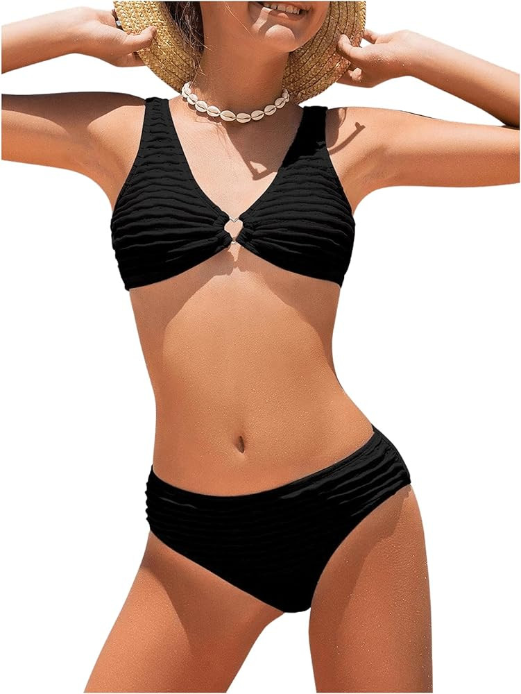 SOLY HUX Girl's V Neck Ring Linked Bikini Sets Bathing Suits Two Piece Swimsuit | Amazon (US)