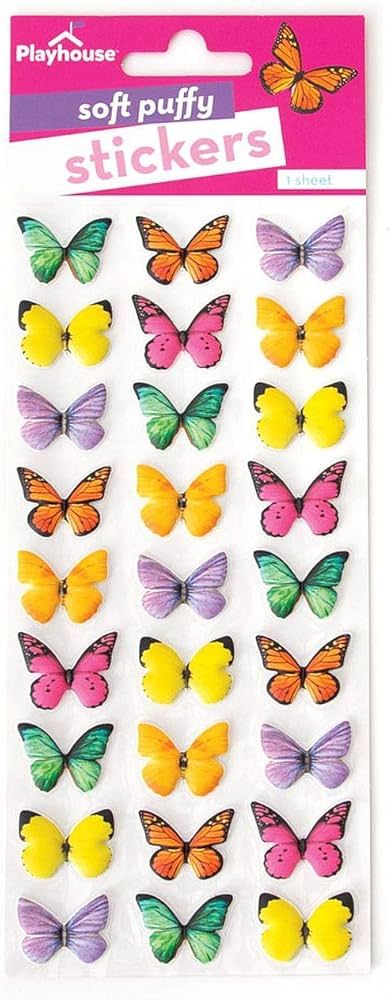 Playhouse Rainbow Butterflies Mini Soft Puffy 27-Piece Sticker Sheet | Amazon (US)