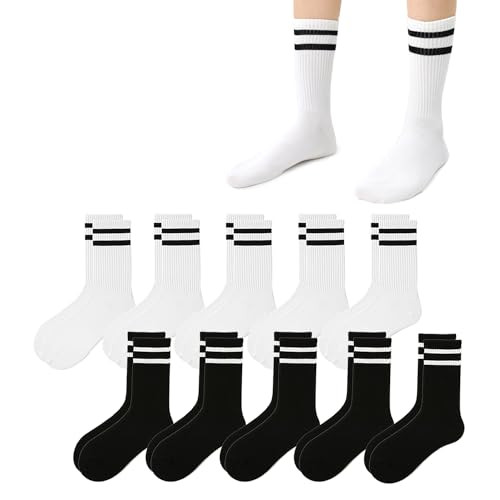 hiqqifazz women's men's selected Athletic round neck socks cotton stripe socks 5/10 pairs | Amazon (US)