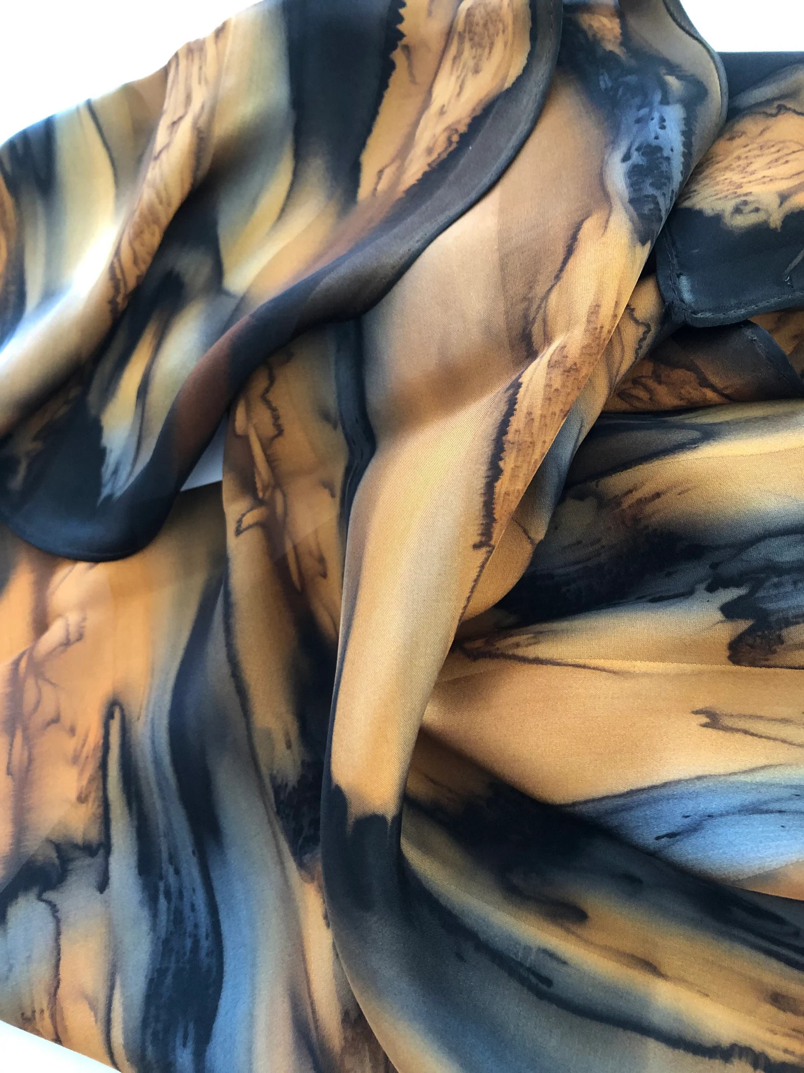 Women Scarf Hand Dyed Black Cognac Autumn Silk Scarf | Etsy | Etsy (US)