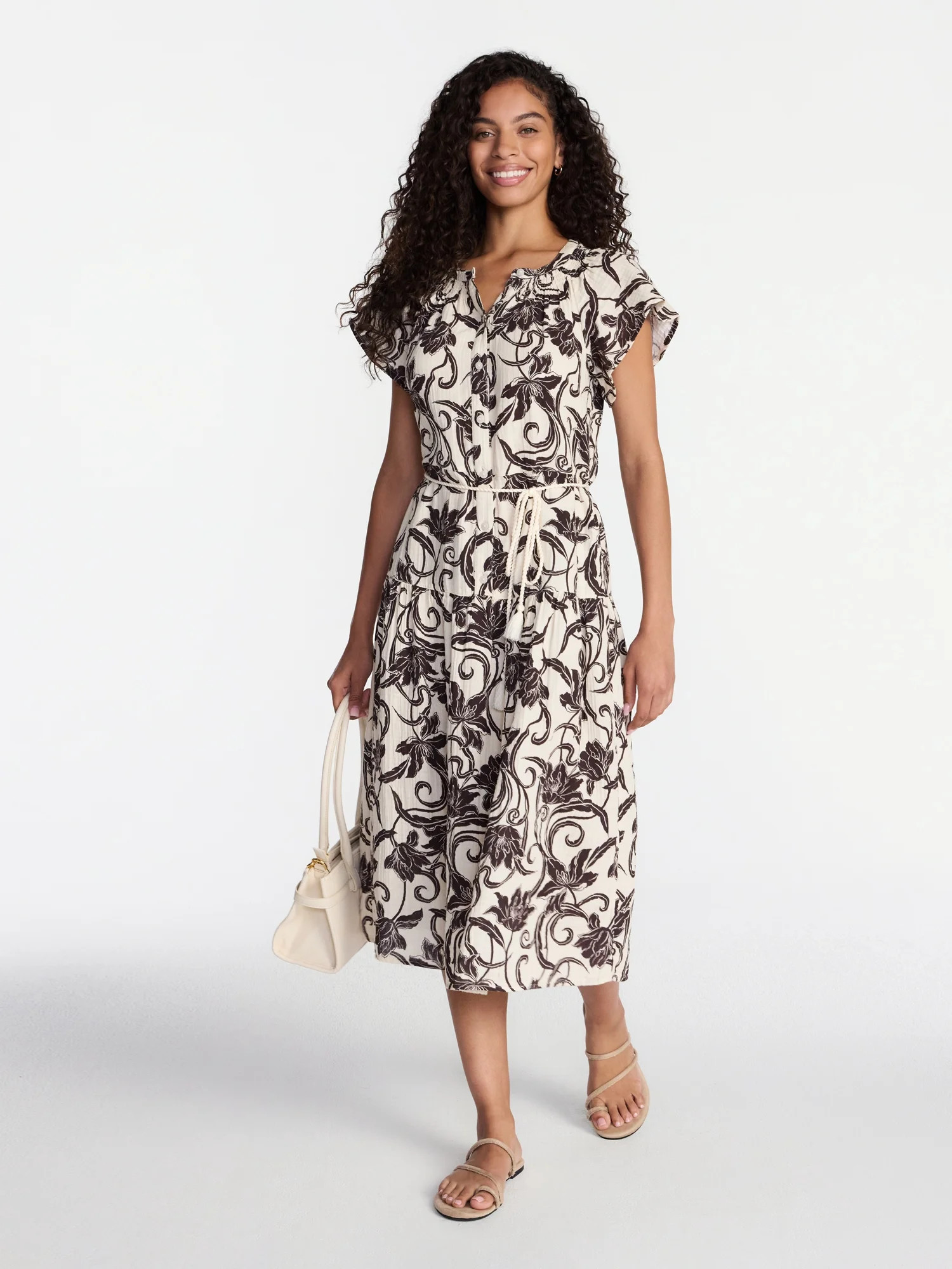 Time and Tru Women's Double Cloth Midi Dress, Sizes XS-XXXL | Walmart (US)