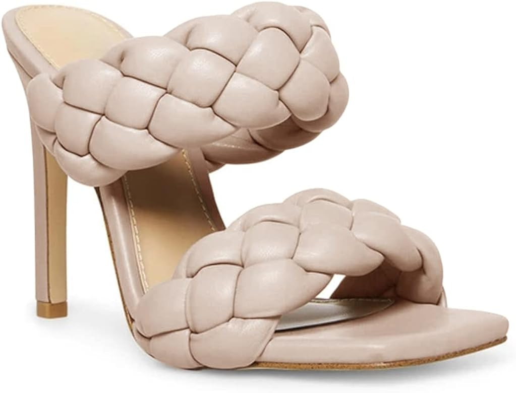 Ricristy Womens Sandals Square Toe Double Braided Strap Slip On Backless Summer Heeled Sandal Mules | Amazon (US)