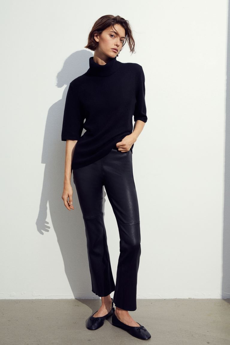 Ankle-length leather trousers - Black - Ladies | H&M GB | H&M (UK, MY, IN, SG, PH, TW, HK)