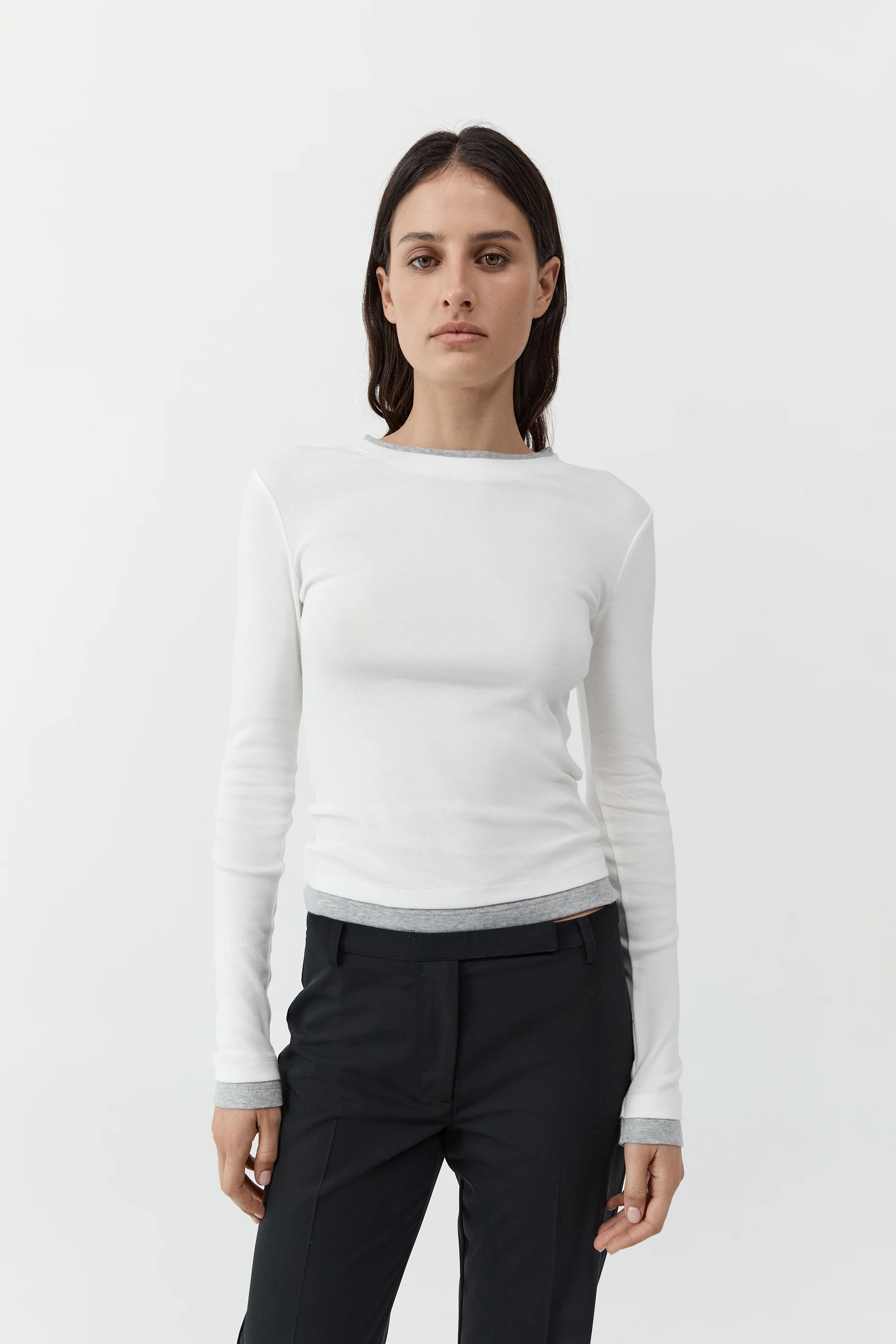 Organic Cotton Layered Long Sleeve Top - White | St. Agni (US, UK, EU)