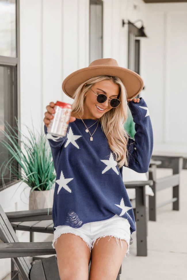 Lost In The Stars Distressed Navy Sweater | The Pink Lily Boutique