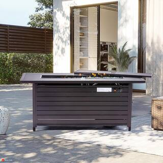 Brown 50000 BTU Outdoor 57 in. W Propane Fire Pit Table with Gas Hose, Lava Stones, and Water-Resistant Cover | The Home Depot